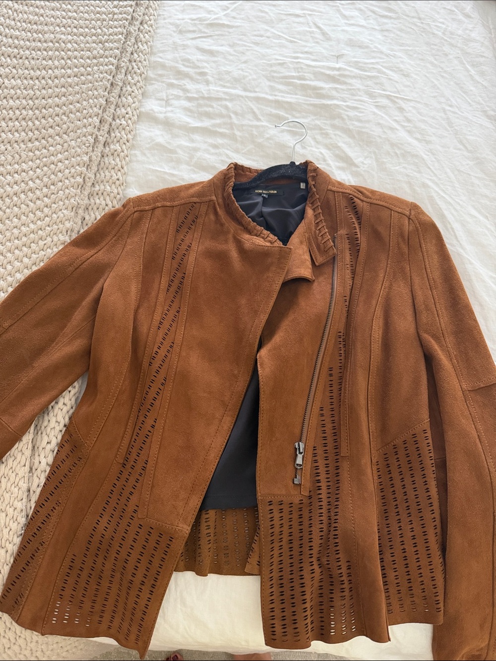Kobi Halperin Perforated Suede Jacket in Cognac Brown